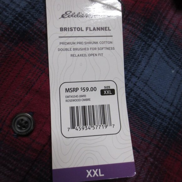 NWT EDDIE BAUER mens BRISTOL FLANNEL burgundy PLAID long sleeve WESTERN size XXL - Picture 5 of 9